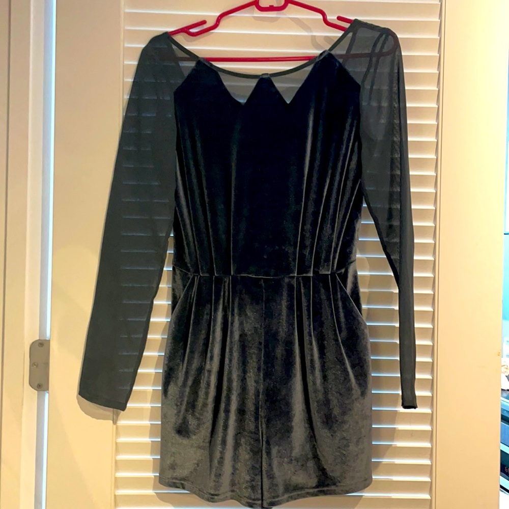 BCBCGeneration Blue-Gray Romper - Size XS. Velvet with mesh like sleeves.